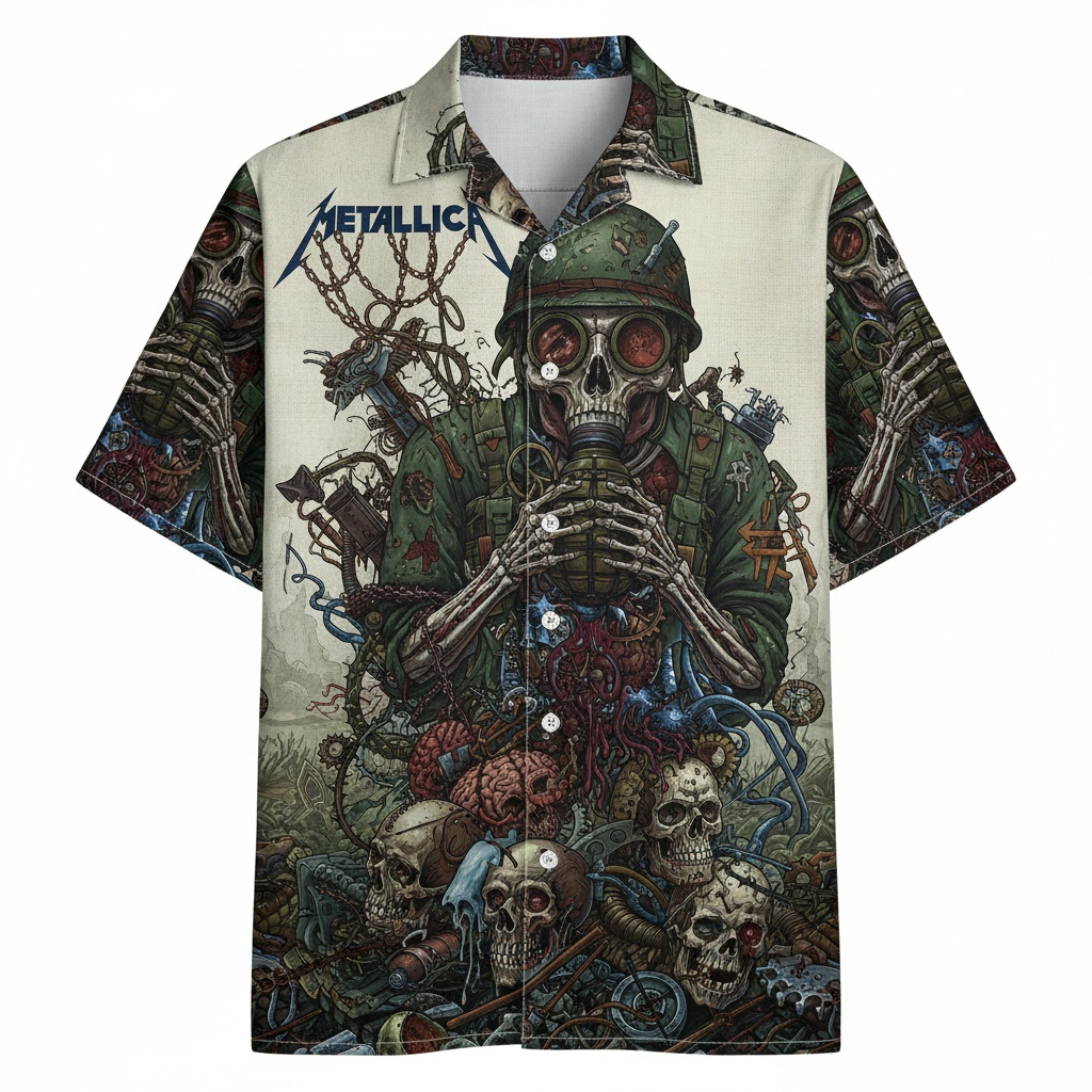 Metallica Skull Soldier Hawaiian Shirt Front - Fadebrick.com