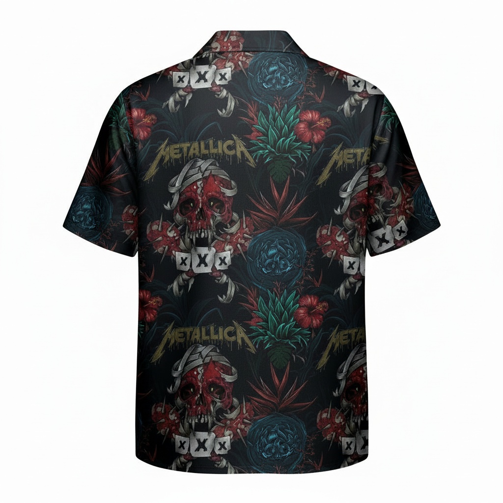 Metallica Skull Tropical Hawaiian Shirt Back - Fadebrick.com