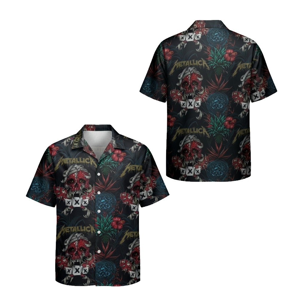 Metallica Skull Tropical Hawaiian Shirt Front Back - Fadebrick.com