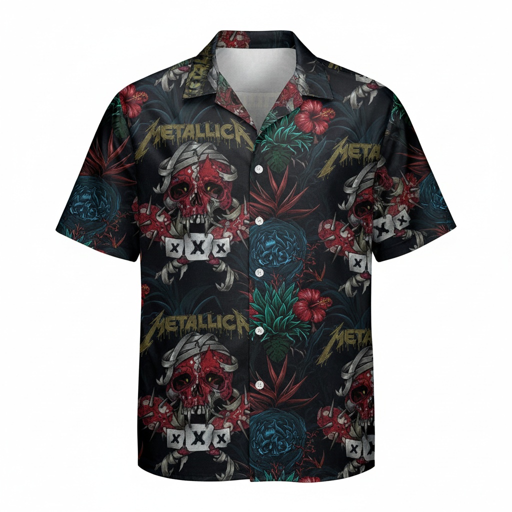 Metallica Skull Tropical Hawaiian Shirt Front - Fadebrick.com