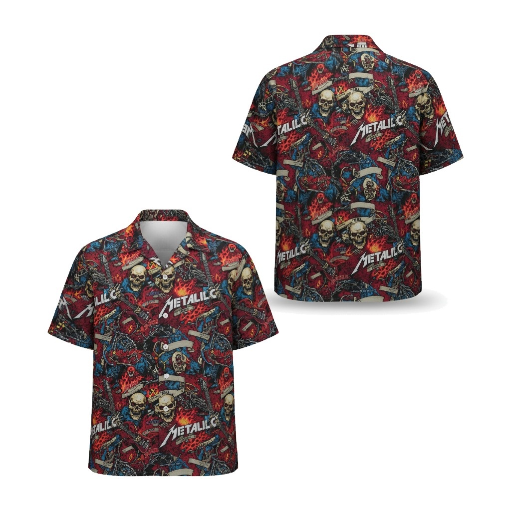 Metallica Skulls And Flames Hawaiian Shirt Red Rock Style - Fadebrick.com