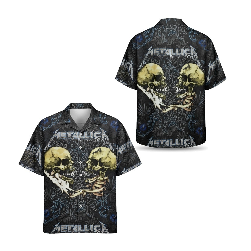 Metallica Skulls Hawaiian Shirt Black Graphic Print Front Back - Fadebrick.com