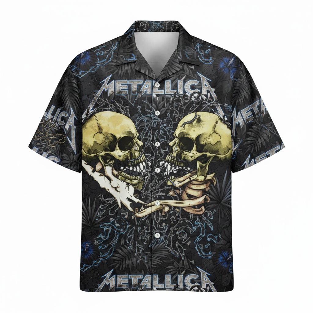 Metallica Skulls Hawaiian Shirt Black Graphic Print Front - Fadebrick.com