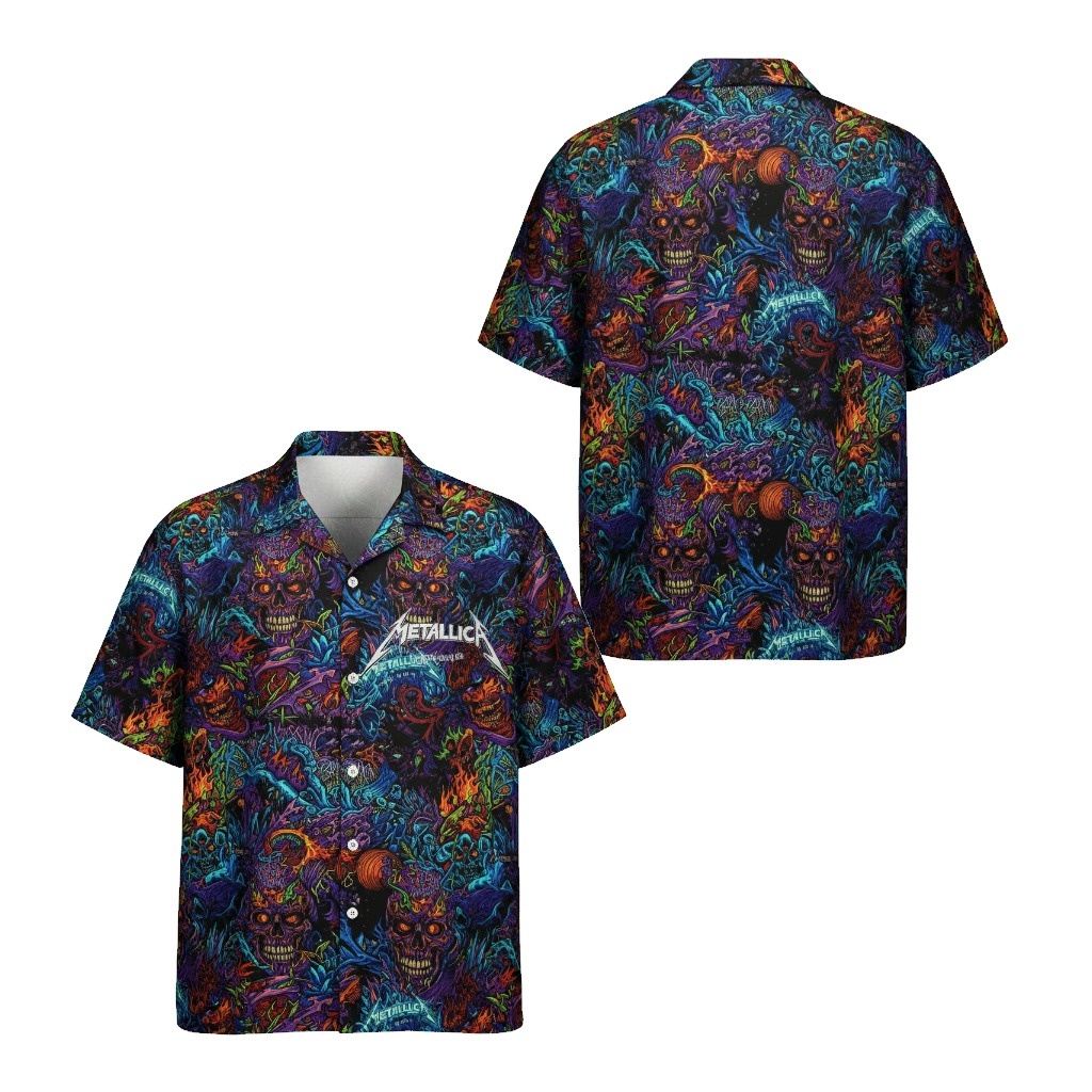Metallica Skulls Hawaiian Shirt Vibrant Multi Color Front Back - Fadebrick.com