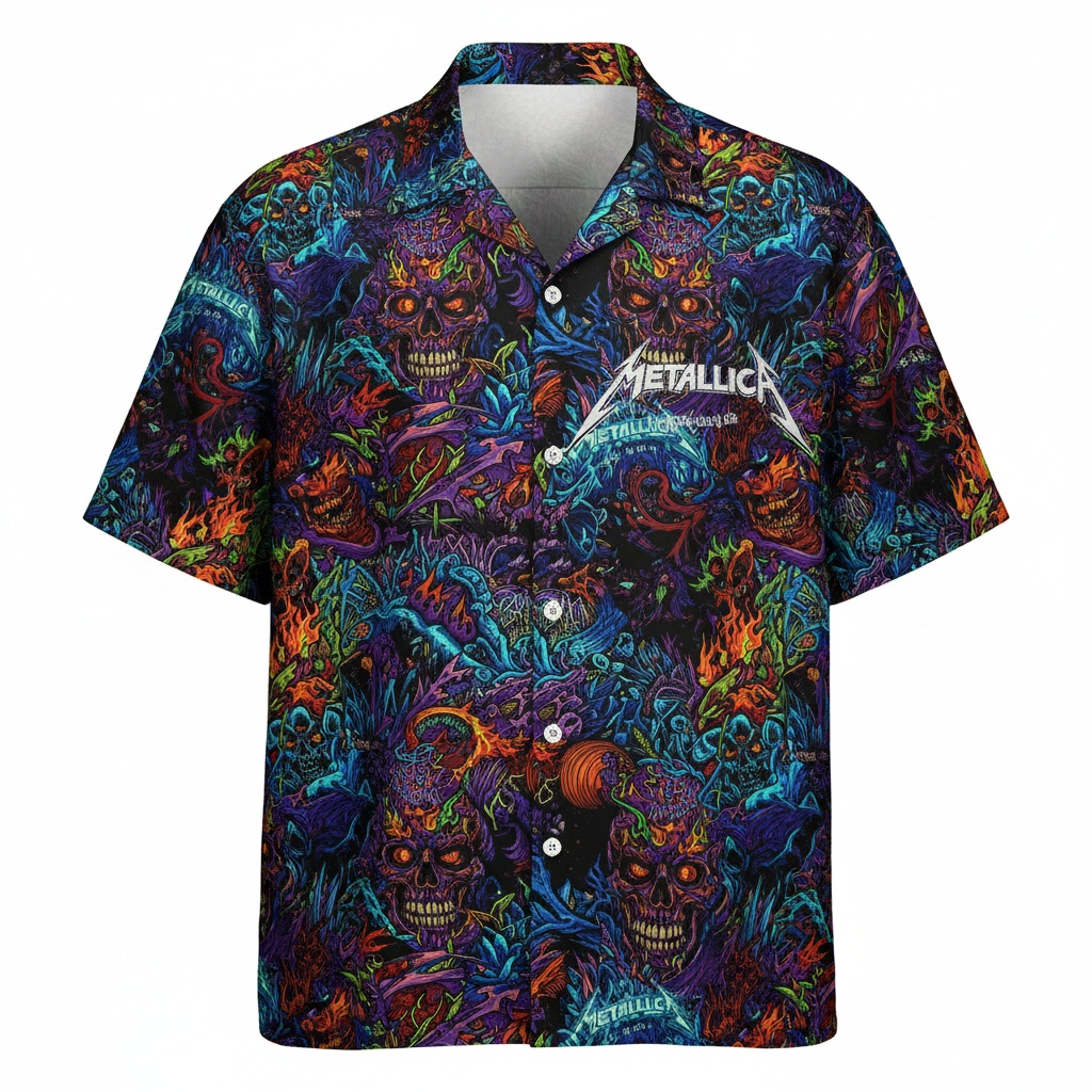 Metallica Skulls Hawaiian Shirt Vibrant Multi Color Front - Fadebrick.com