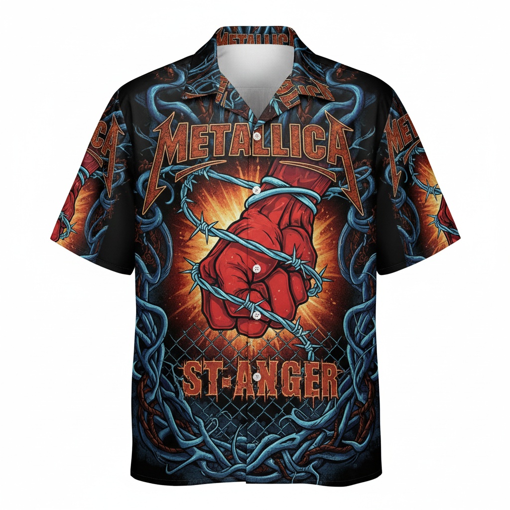 Metallica St Anger Fist Hawaiian Shirt Black Red Design Front - Fadebrick.com
