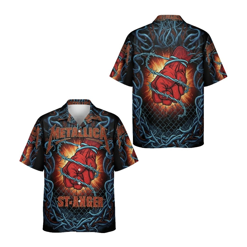Metallica St Anger Fist Hawaiian Shirt Black Red Design - Fadebrick.com