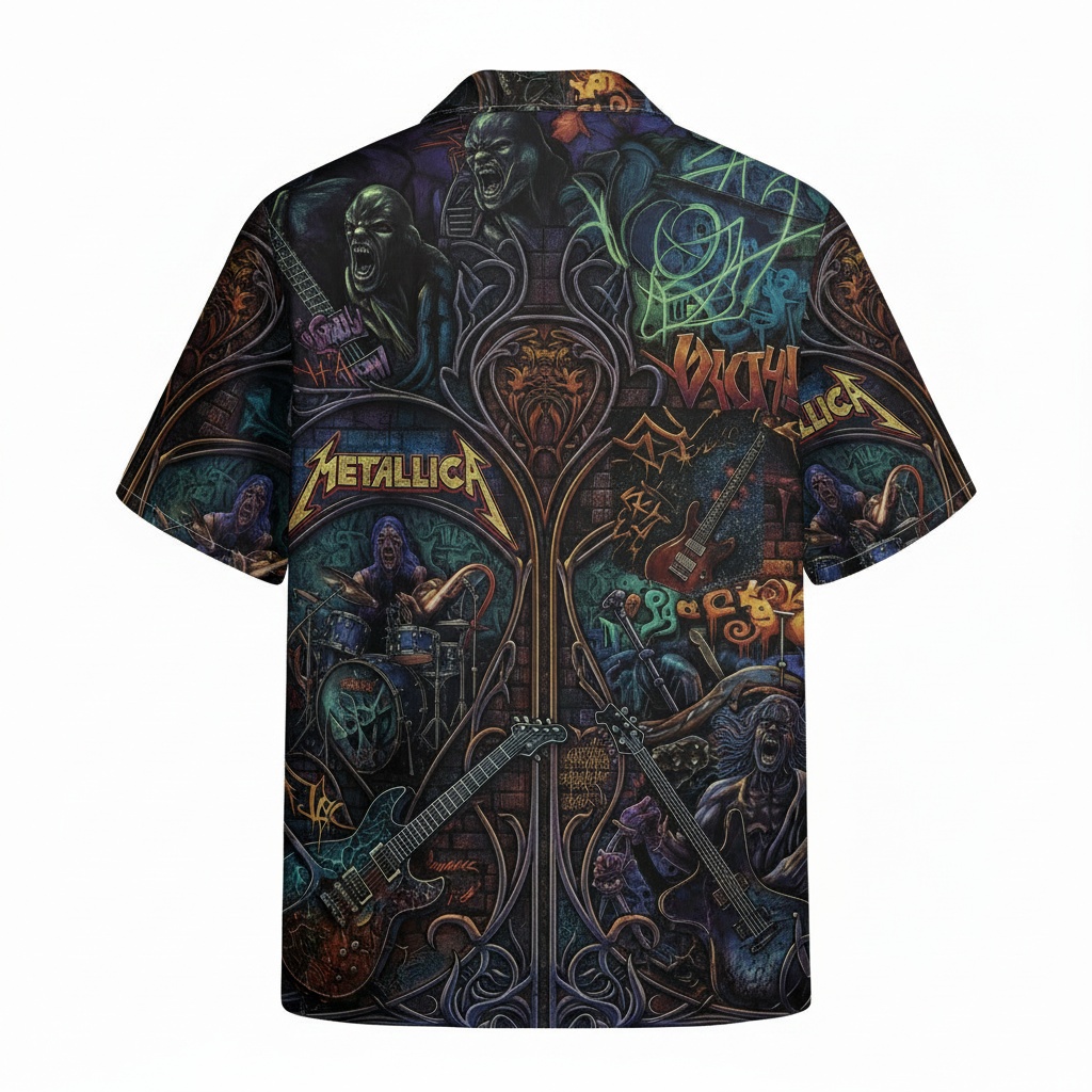Metallica Stained Glass Hawaiian Shirt Back - Fadebrick.com