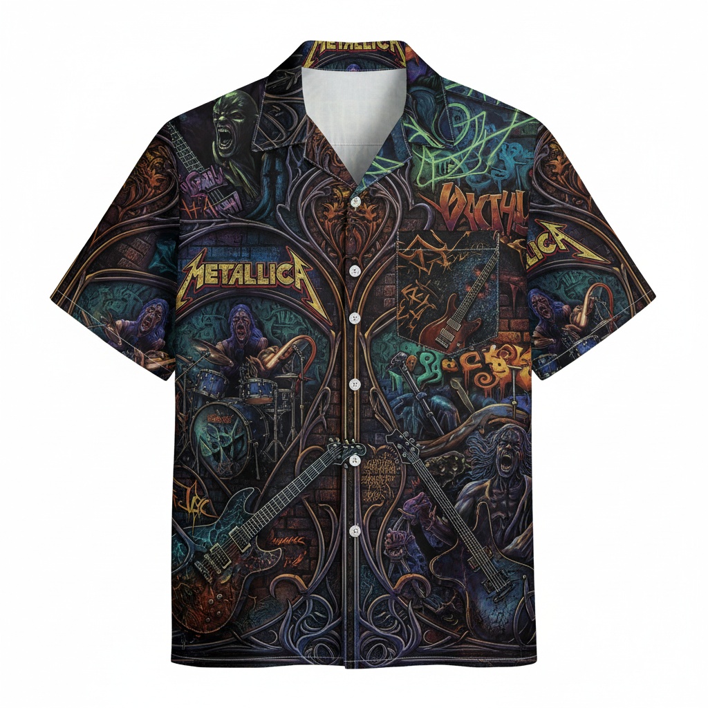 Metallica Stained Glass Hawaiian Shirt Front - Fadebrick.com