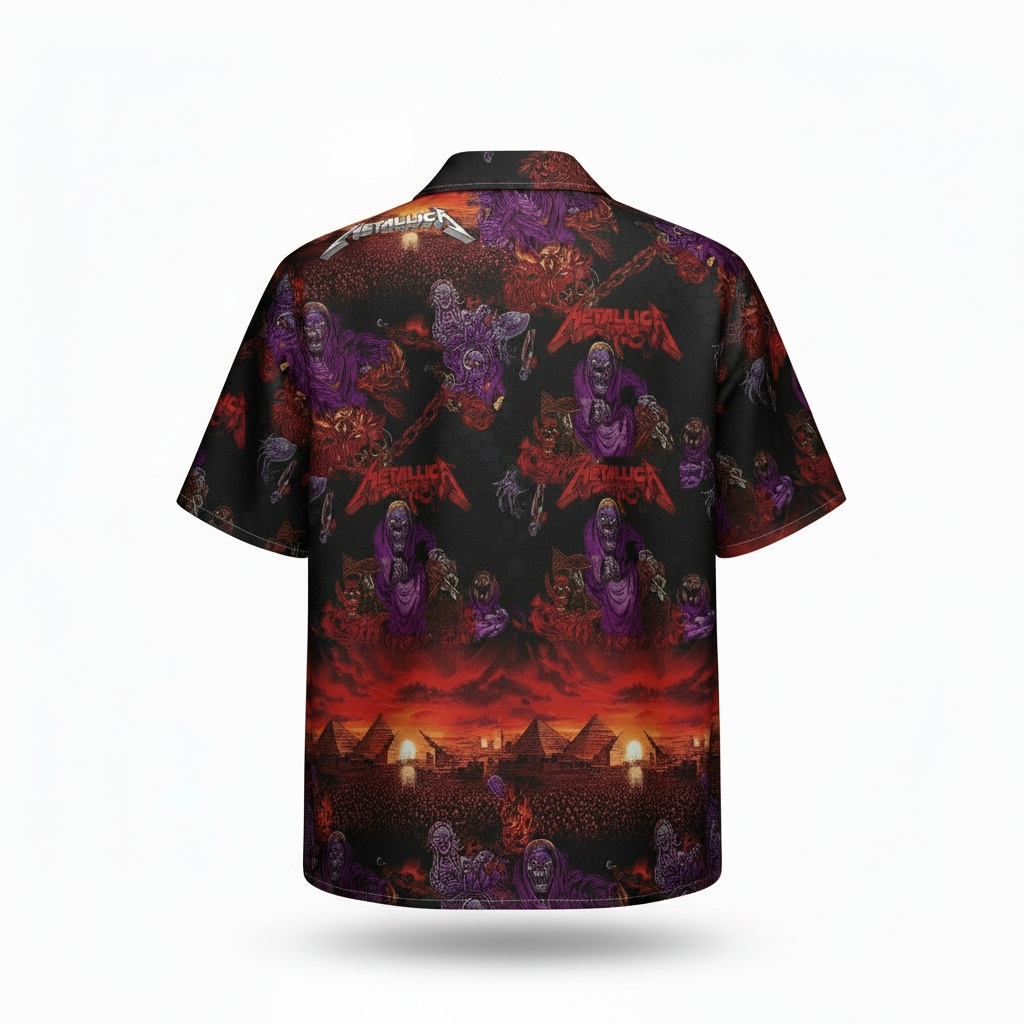 Metallica Themed Black Red Pyramids Shirt Back - Fadebrick.com