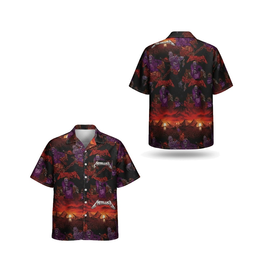 Metallica Themed Black Red Pyramids Shirt Front Back - Fadebrick.com