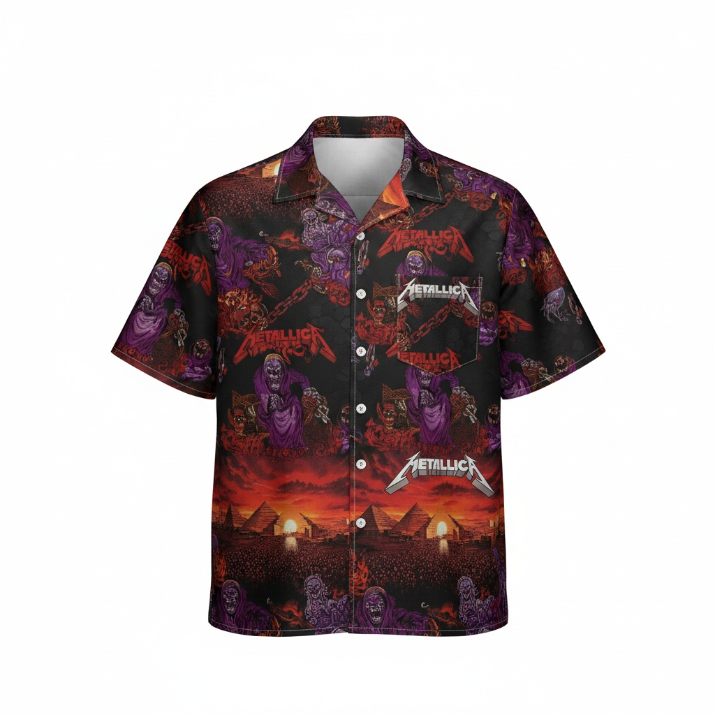 Metallica Themed Black Red Pyramids Shirt Front - Fadebrick.com