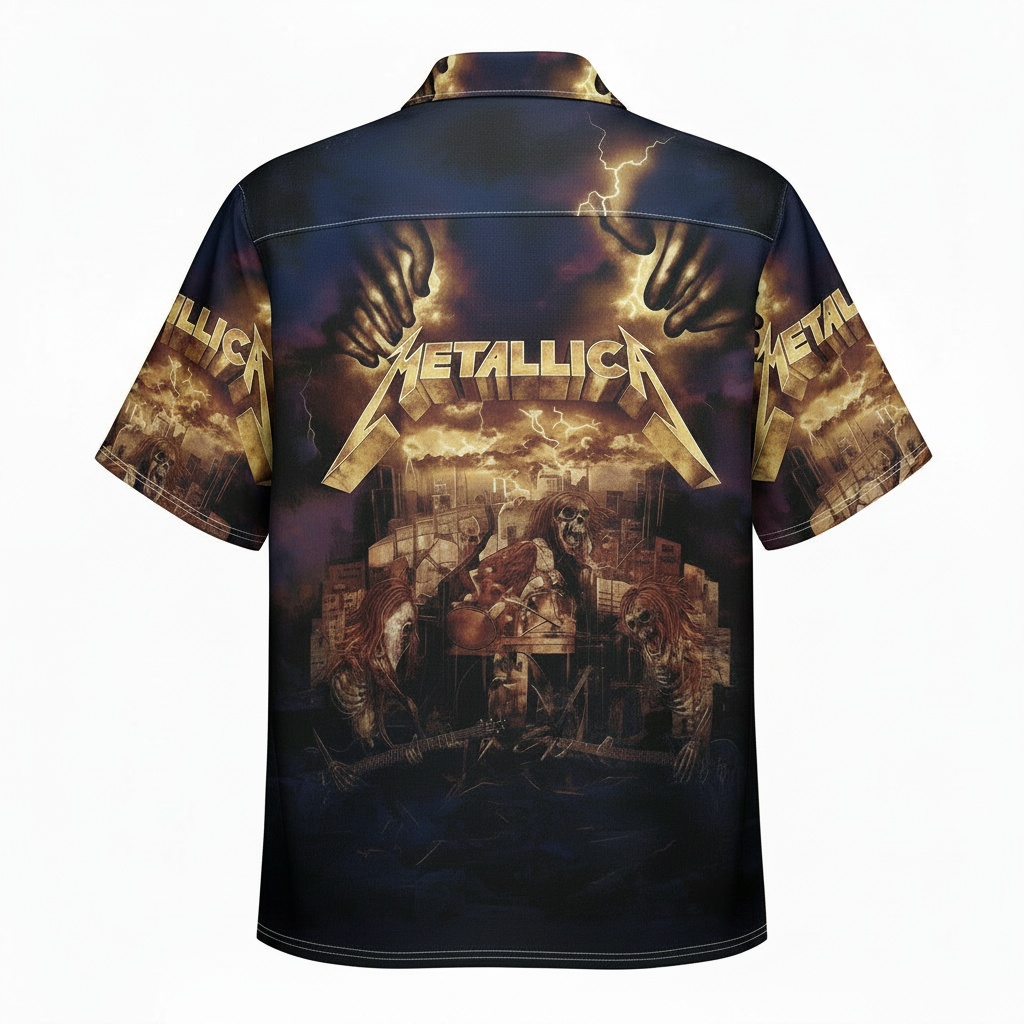 Metallica Tour 2024 Harley Davidson Graphic Button Up Shirt Back - Fadebrick.com