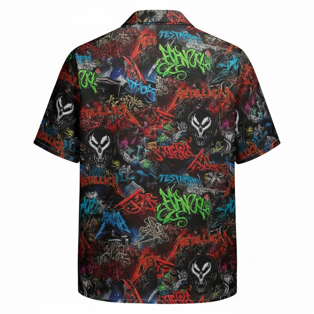 Metallica Venom Graffiti Hawaiian Shirt Black Graphic Print Back - Fadebrick.com