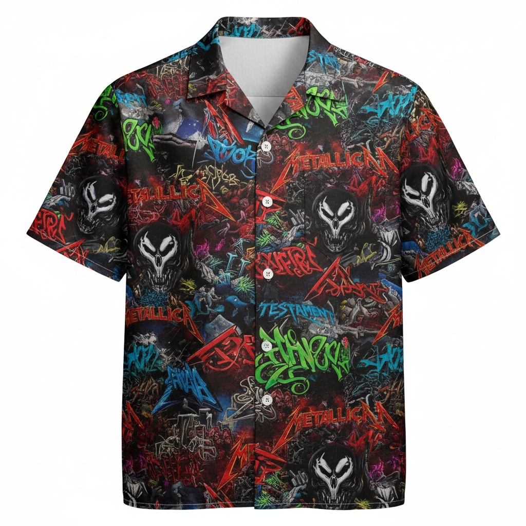 Metallica Venom Graffiti Hawaiian Shirt Black Graphic Print Front - Fadebrick.com