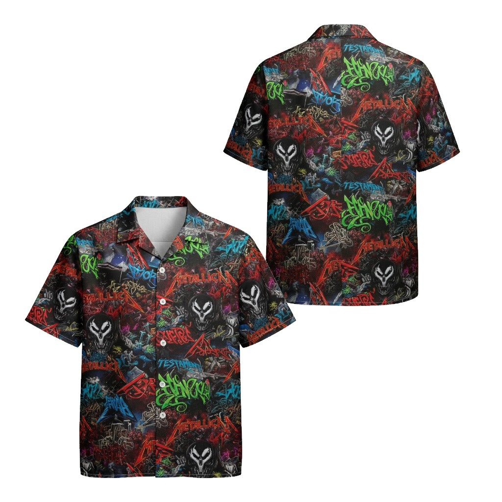 Metallica Venom Graffiti Hawaiian Shirt Black Graphic Print - Fadebrick.com