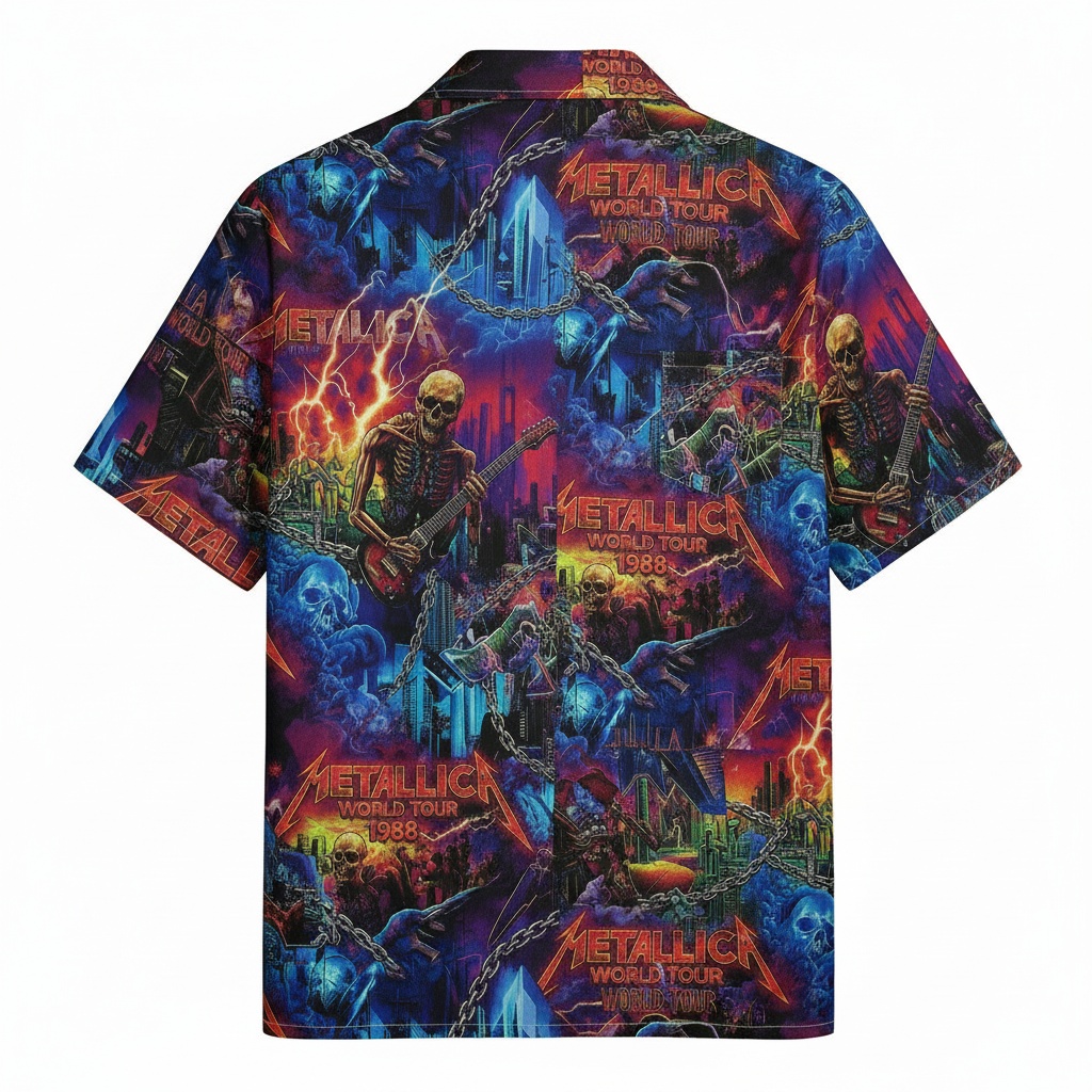 Metallica World Tour 1988 Hawaiian Shirt Blue Purple Back - Fadebrick.com