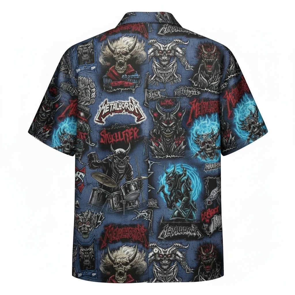Metalord Skullcrusher Hawaiian Shirt Blue Denim Style Back - Fadebrick.com