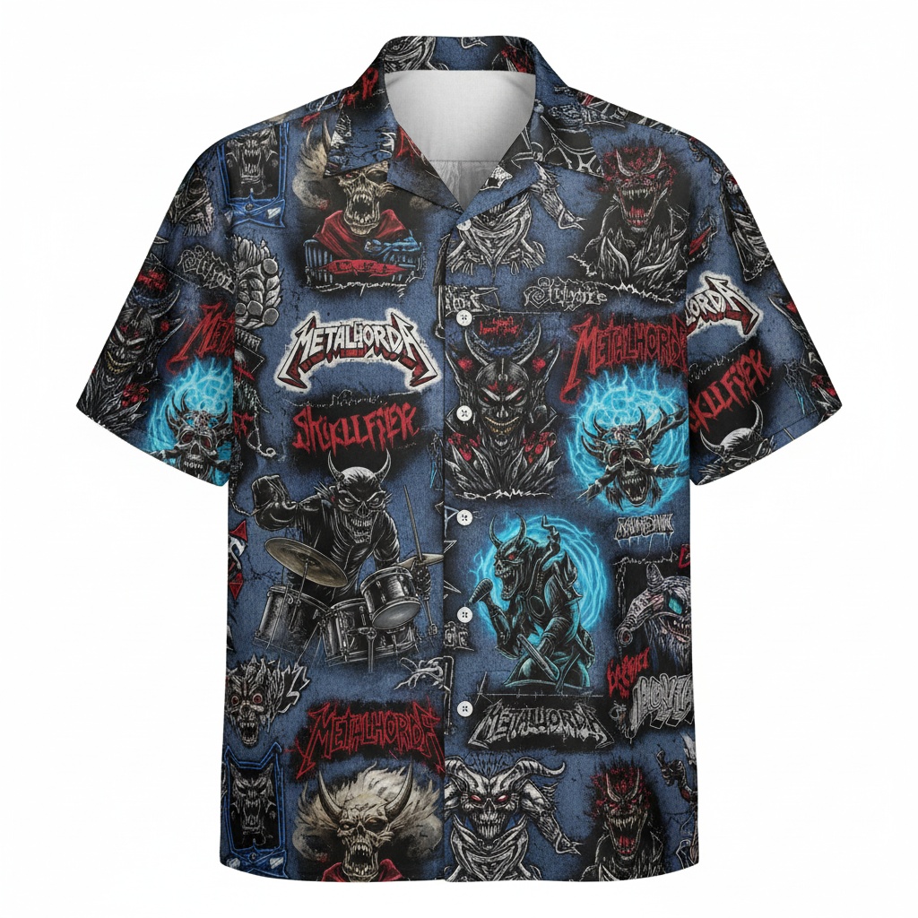 Metalord Skullcrusher Hawaiian Shirt Blue Denim Style Front - Fadebrick.com