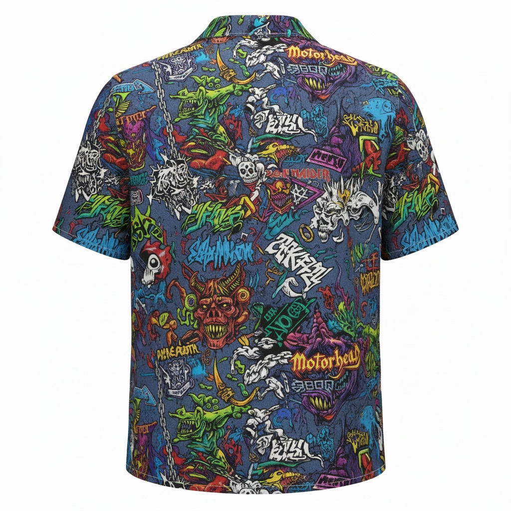 Motorhead Graphic Print Hawaiian Shirt Blue Heavy Metal Back - Fadebrick.com