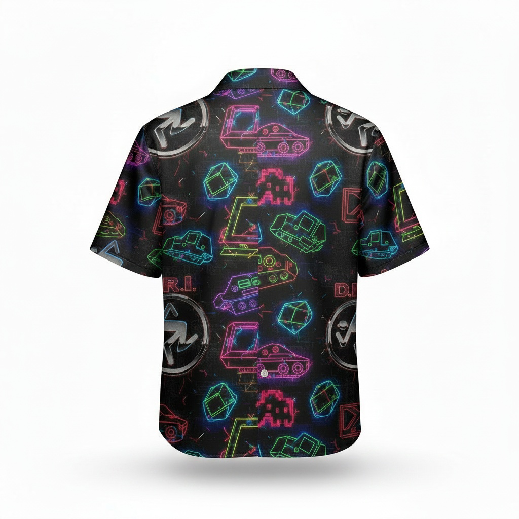 Neon Retro Gaming Hawaiian Shirt Black Multi Color Back - Fadebrick.com