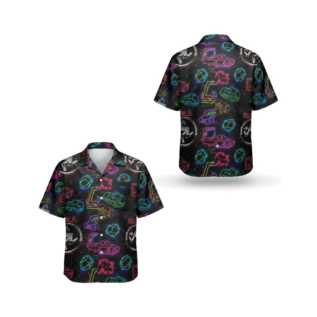 Neon Retro Gaming Hawaiian Shirt Black Multi Color - Fadebrick.com