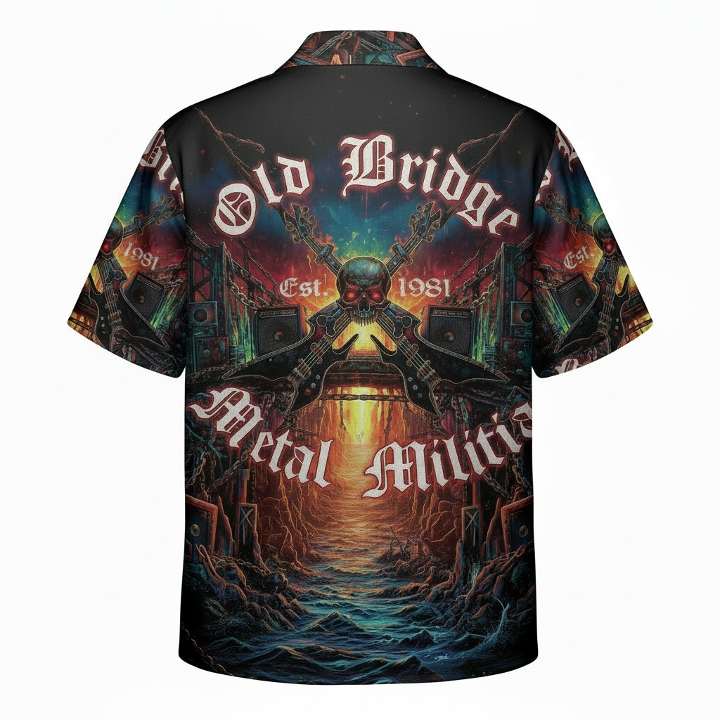 Old Bridge Metal Militia Hawaiian Shirt Dark Tones Back - Fadebrick.com