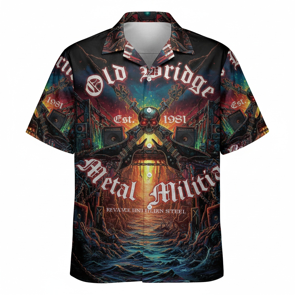 Old Bridge Metal Militia Hawaiian Shirt Dark Tones Front - Fadebrick.com