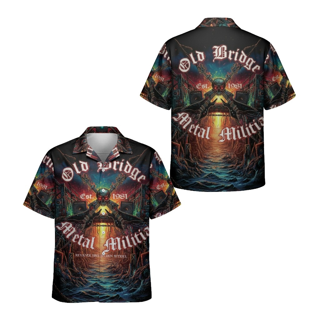 Old Bridge Metal Militia Hawaiian Shirt Dark Tones - Fadebrick.com