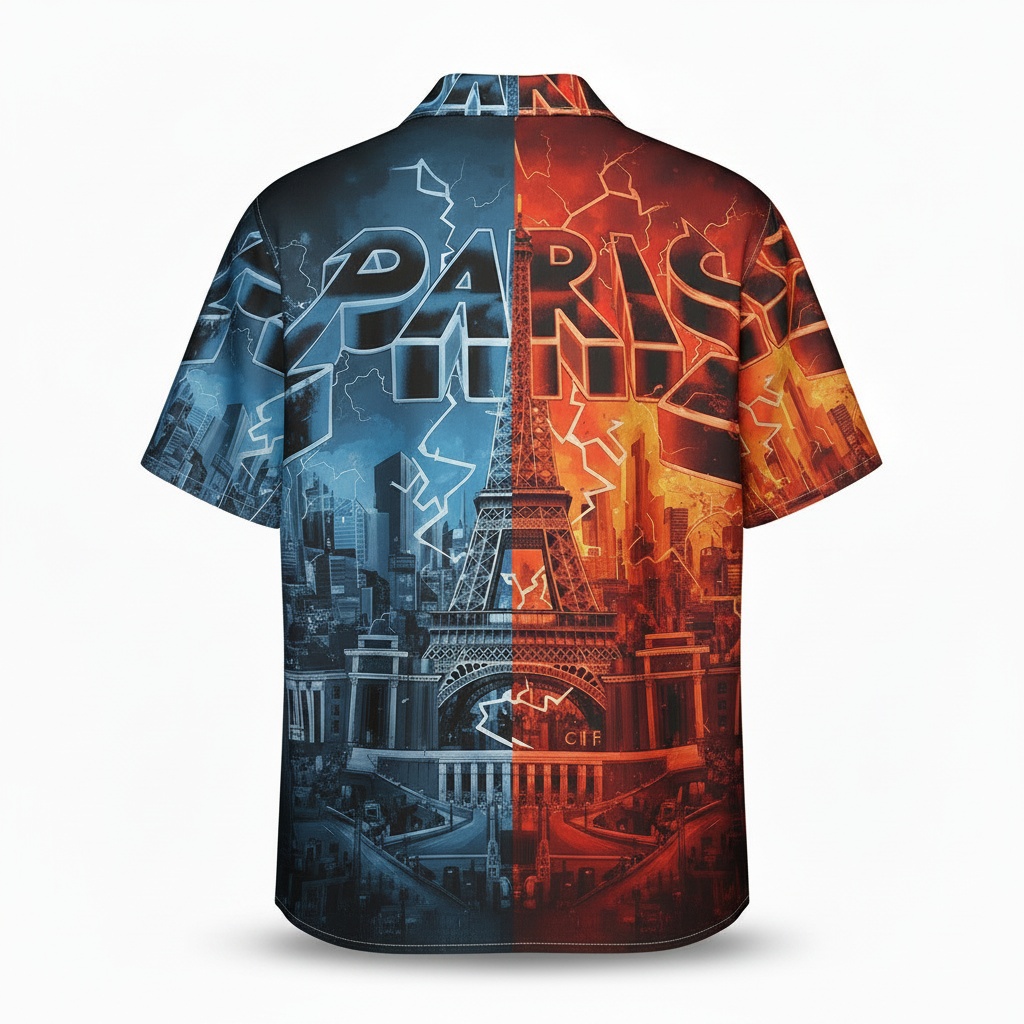 Parisian Split Design Button Up Shirt Blue Orange Style Back - Fadebrick.com