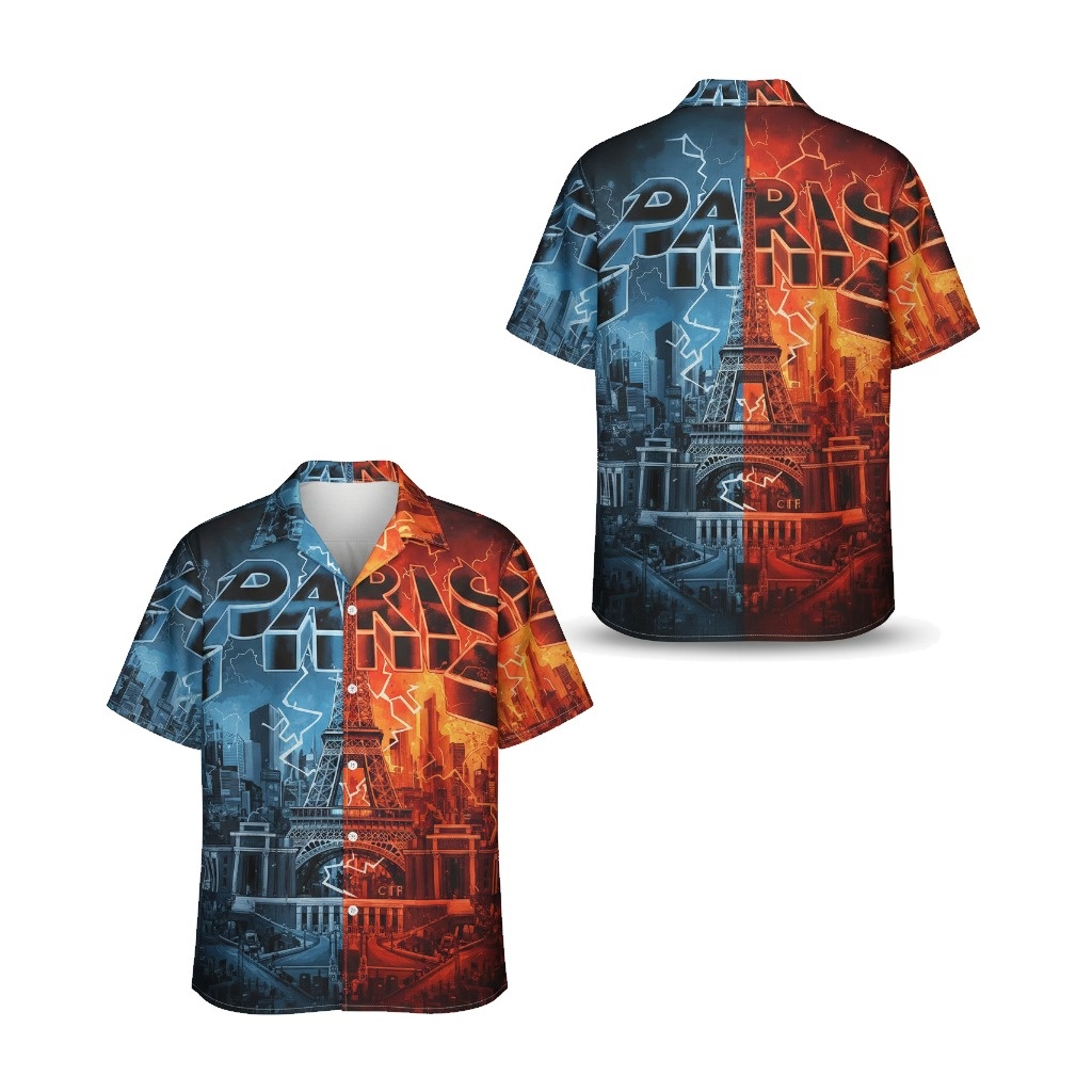 Parisian Split Design Button Up Shirt Blue Orange Style Front Back - Fadebrick.com