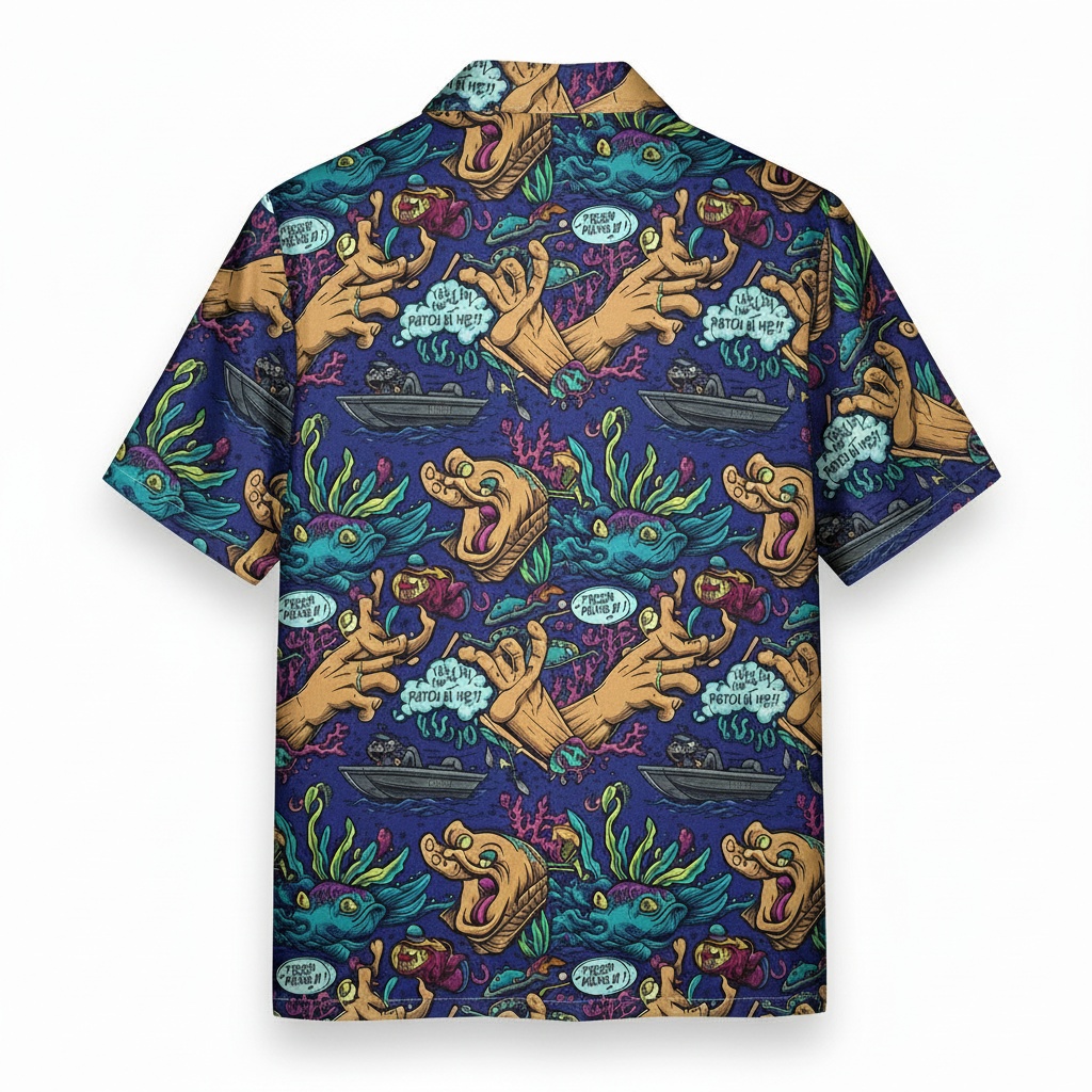 Purple Monsters And Hands Hawaiian Shirt Fun Print Back - Fadebrick.com