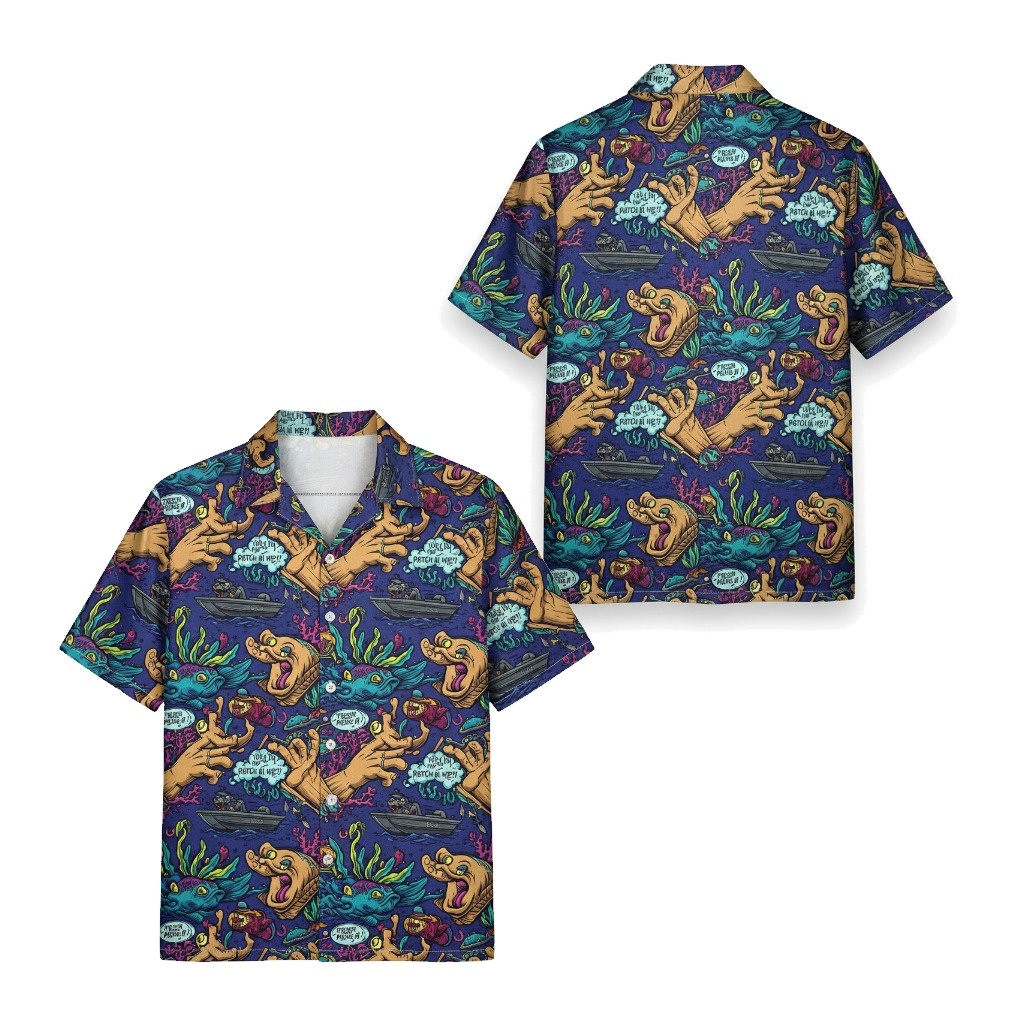 Purple Monsters And Hands Hawaiian Shirt Fun Print Front Back - Fadebrick.com