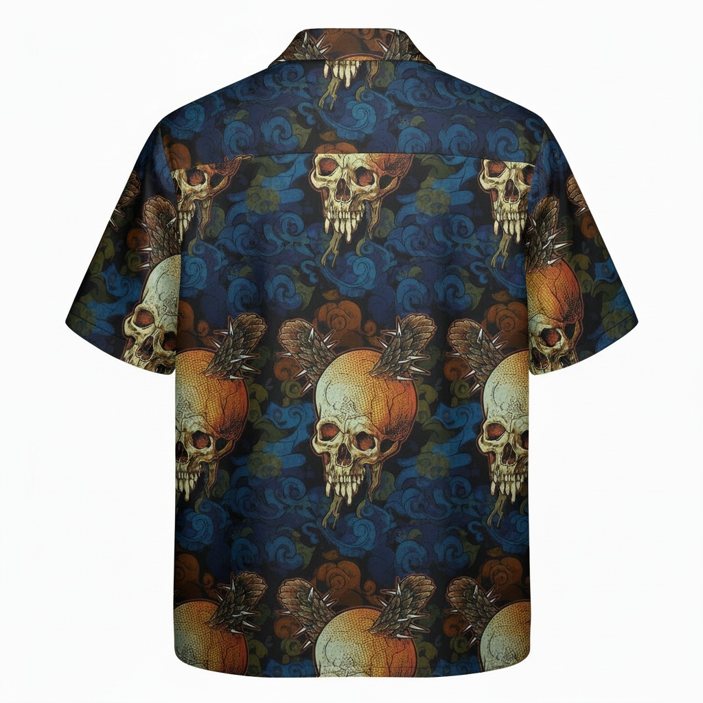Retro Rockers Psychedelic Skull Shirt Blue Orange Back - Fadebrick.com