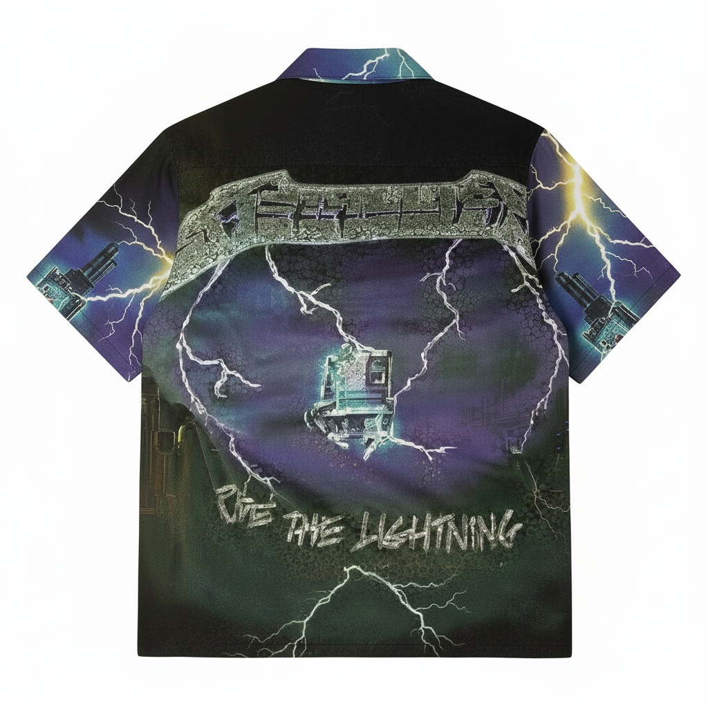 Ride The Lightning Graphic Print Short Sleeve Shirt Black Back - Fadebrick.com