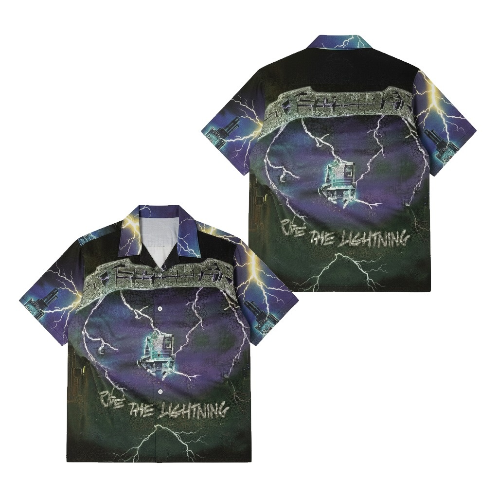 Ride The Lightning Graphic Print Short Sleeve Shirt Black Front Back - Fadebrick.com