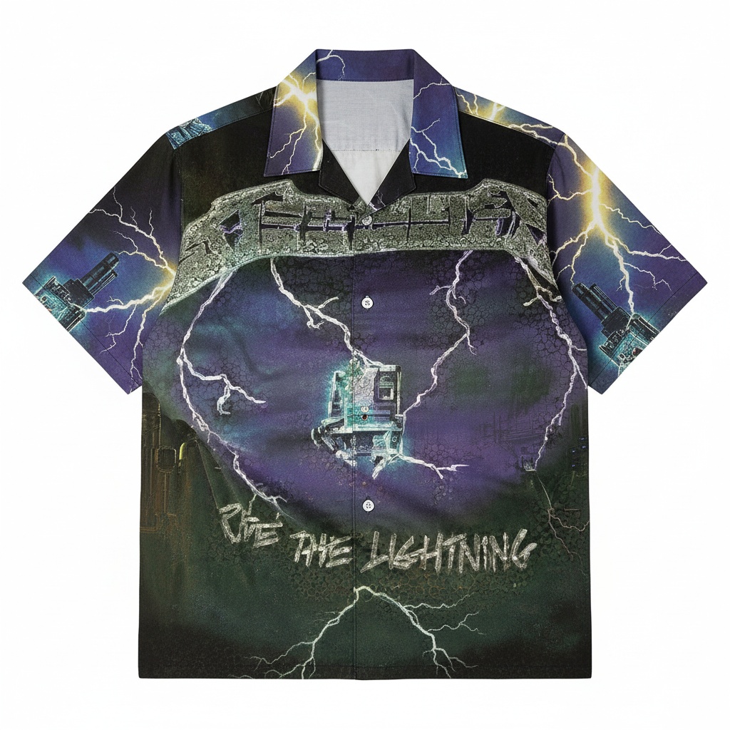 Ride The Lightning Graphic Print Short Sleeve Shirt Black Front - Fadebrick.com