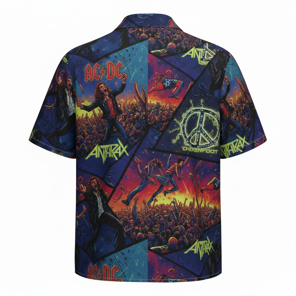 Rock Band Collage Hawaiian Shirt Blue Multicolor Graphic Back - Fadebrick.com