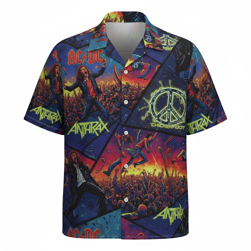Rock Band Collage Hawaiian Shirt Blue Multicolor Graphic Front - Fadebrick.com