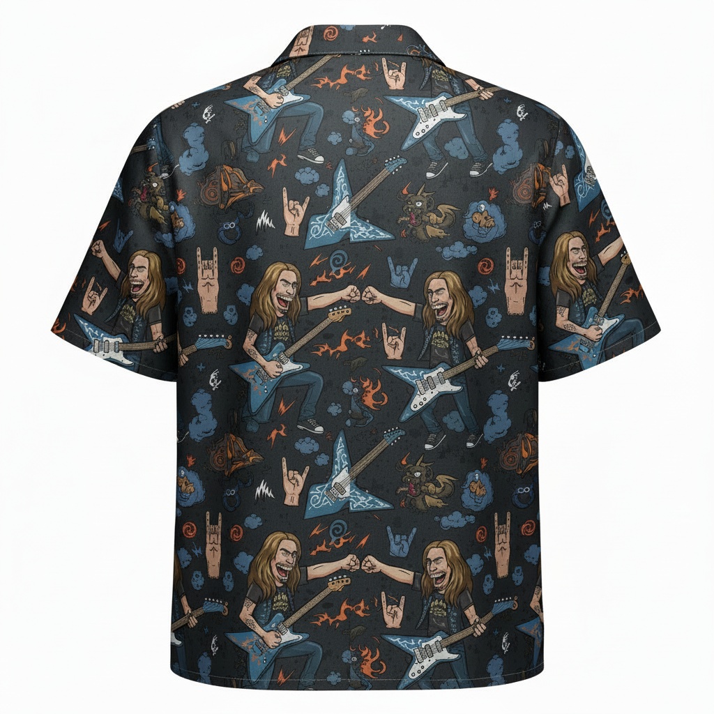 Rockstar Electric Guitar Pattern Hawaiian Shirt Black Back - Fadebrick.com
