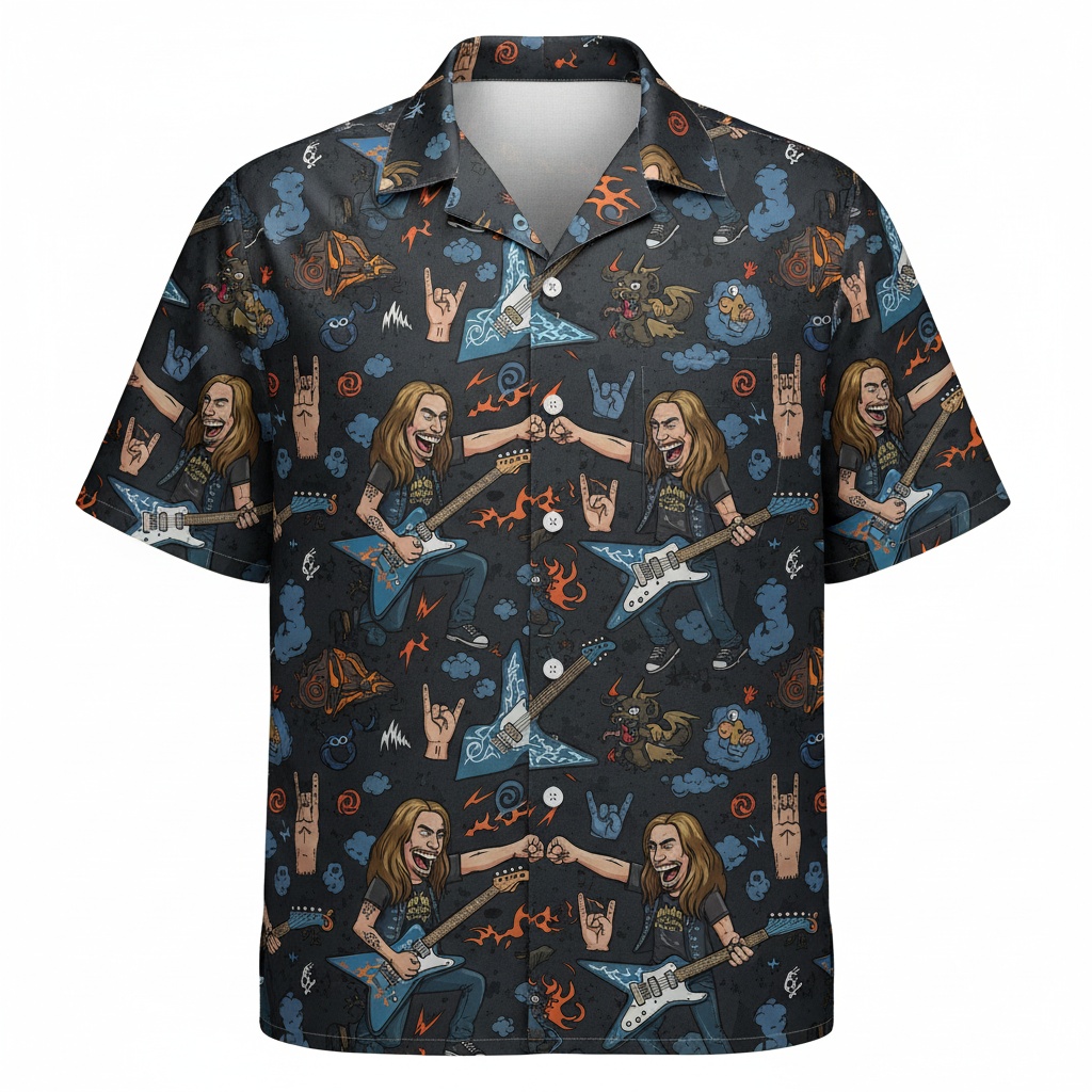 Rockstar Electric Guitar Pattern Hawaiian Shirt Black Front - Fadebrick.com