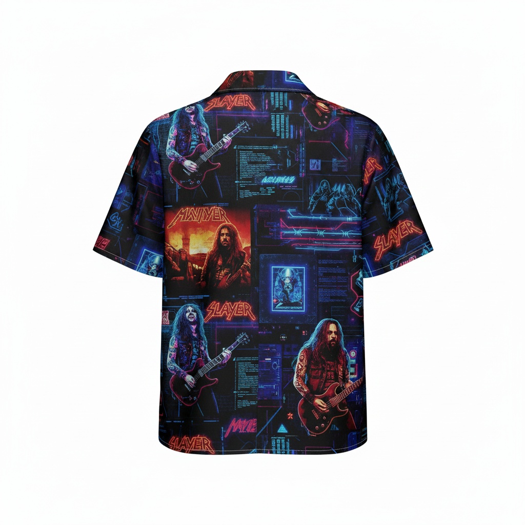 Slayer Dark Rock Graphic Print Hawaiian Shirt Men's Back - Fadebrick.com