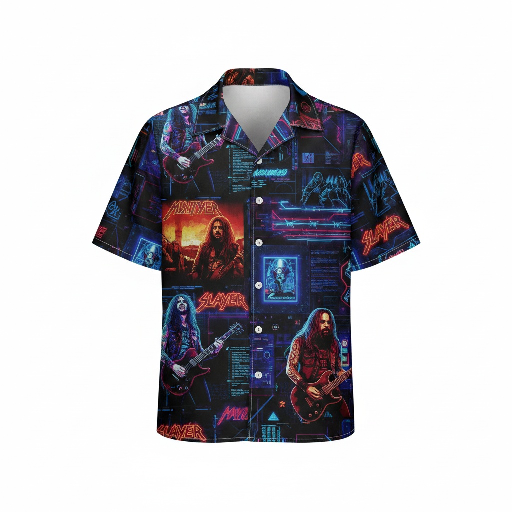 Slayer Dark Rock Graphic Print Hawaiian Shirt Men's Front - Fadebrick.com