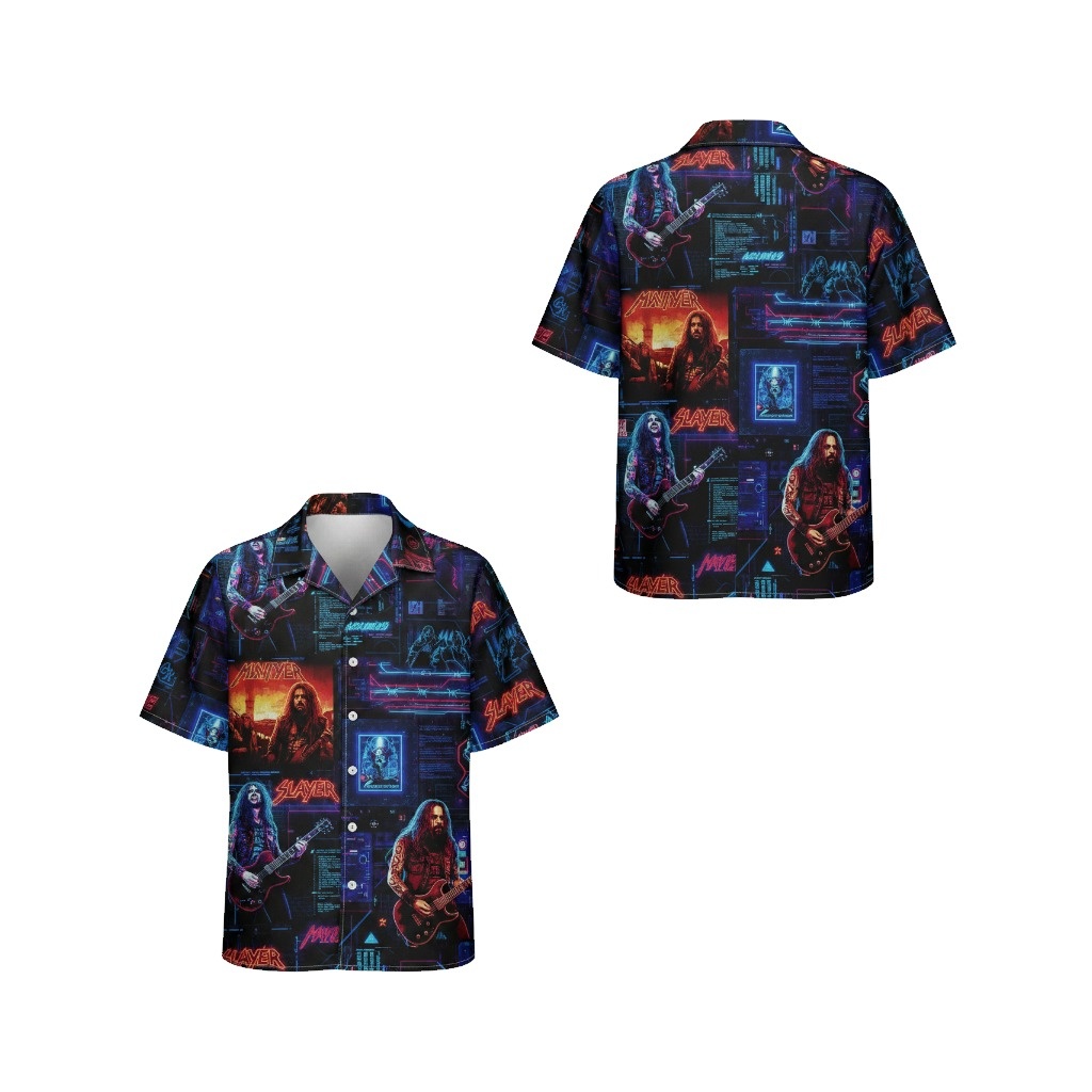 Slayer Dark Rock Graphic Print Hawaiian Shirt Men's Front Back - Fadebrick.com