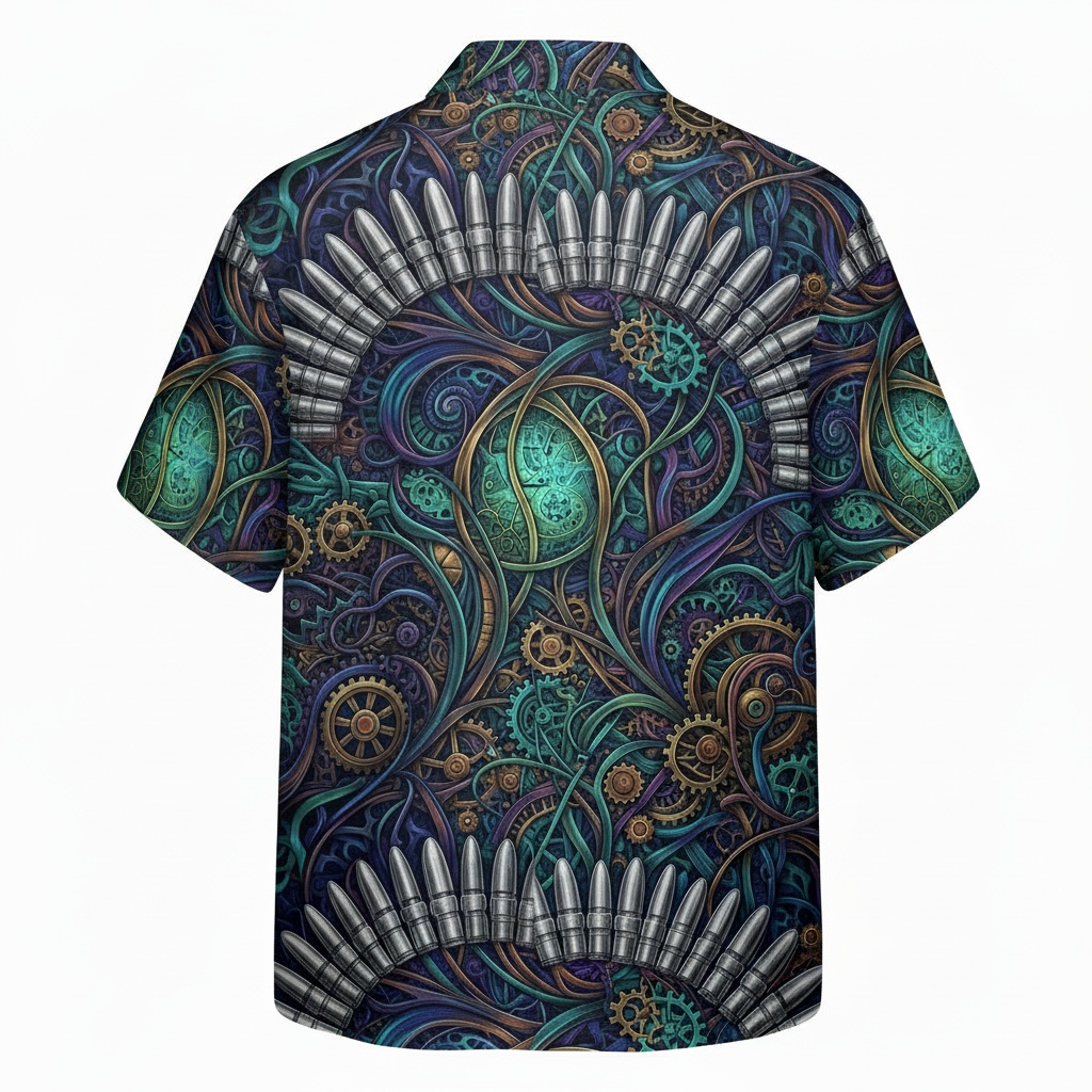 Steampunk Bullet Bliss Hawaiian Shirt Teal And Purple Back - Fadebrick.com