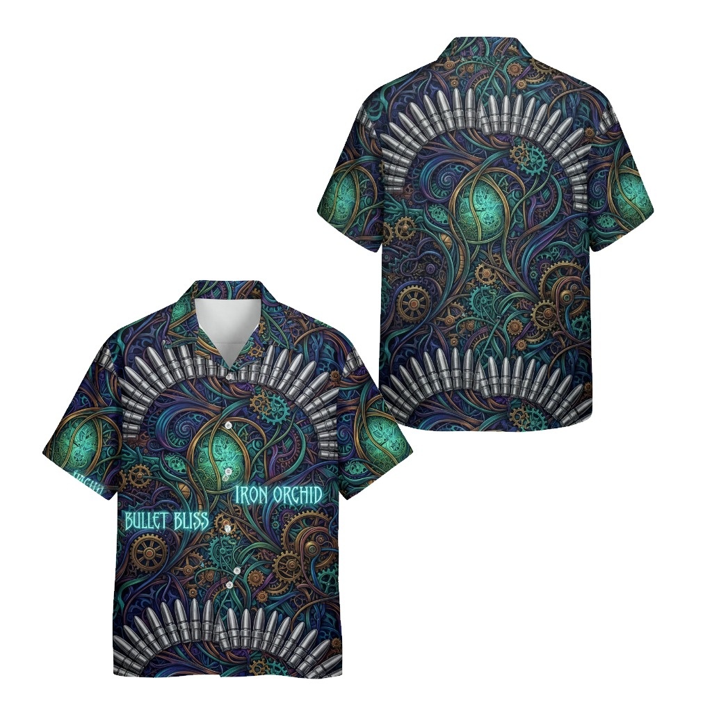 Steampunk Bullet Bliss Hawaiian Shirt Teal And Purple Front Back - Fadebrick.com