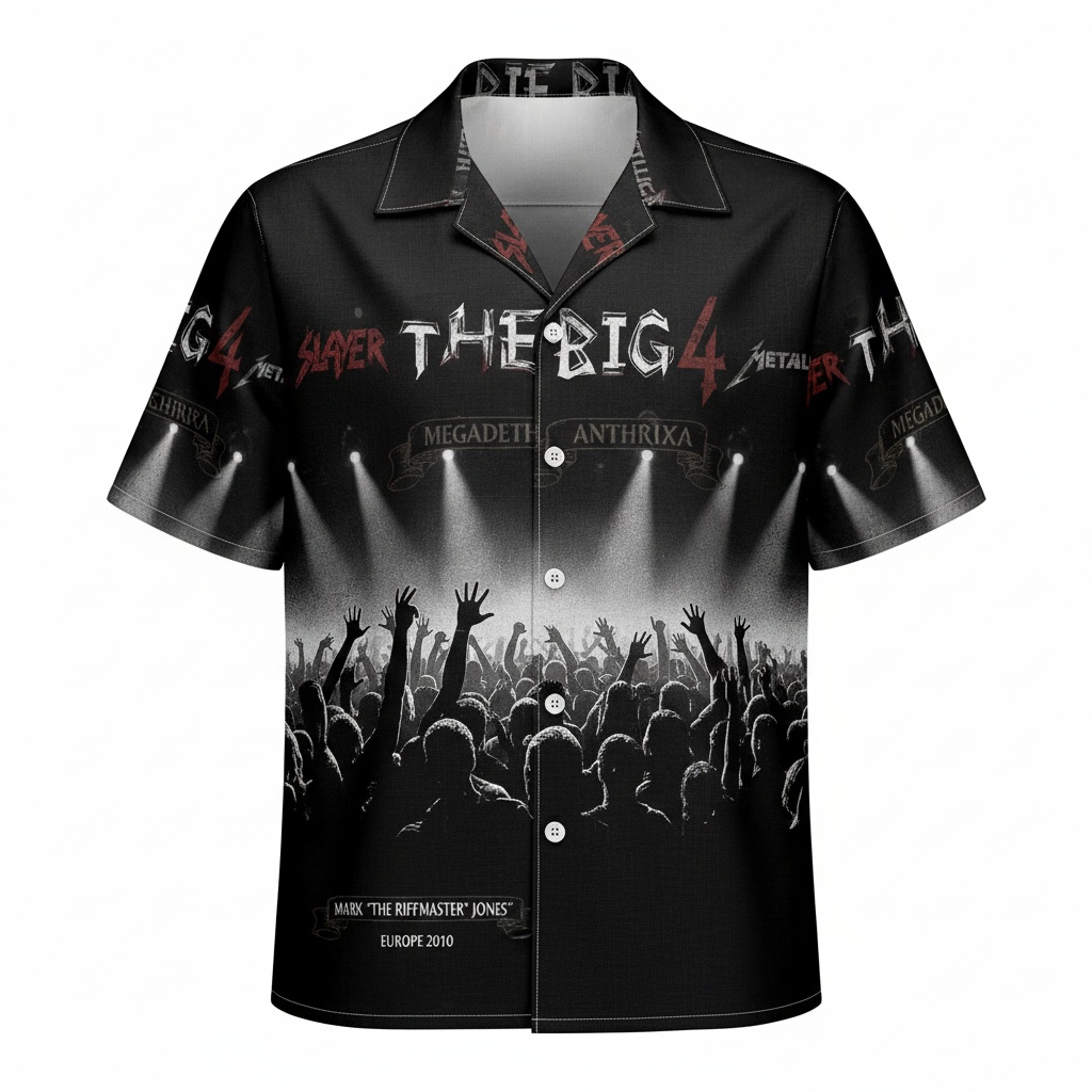 The Big 4 Metal Concert Hawaiian Shirt Black European Tour Front - Fadebrick.com