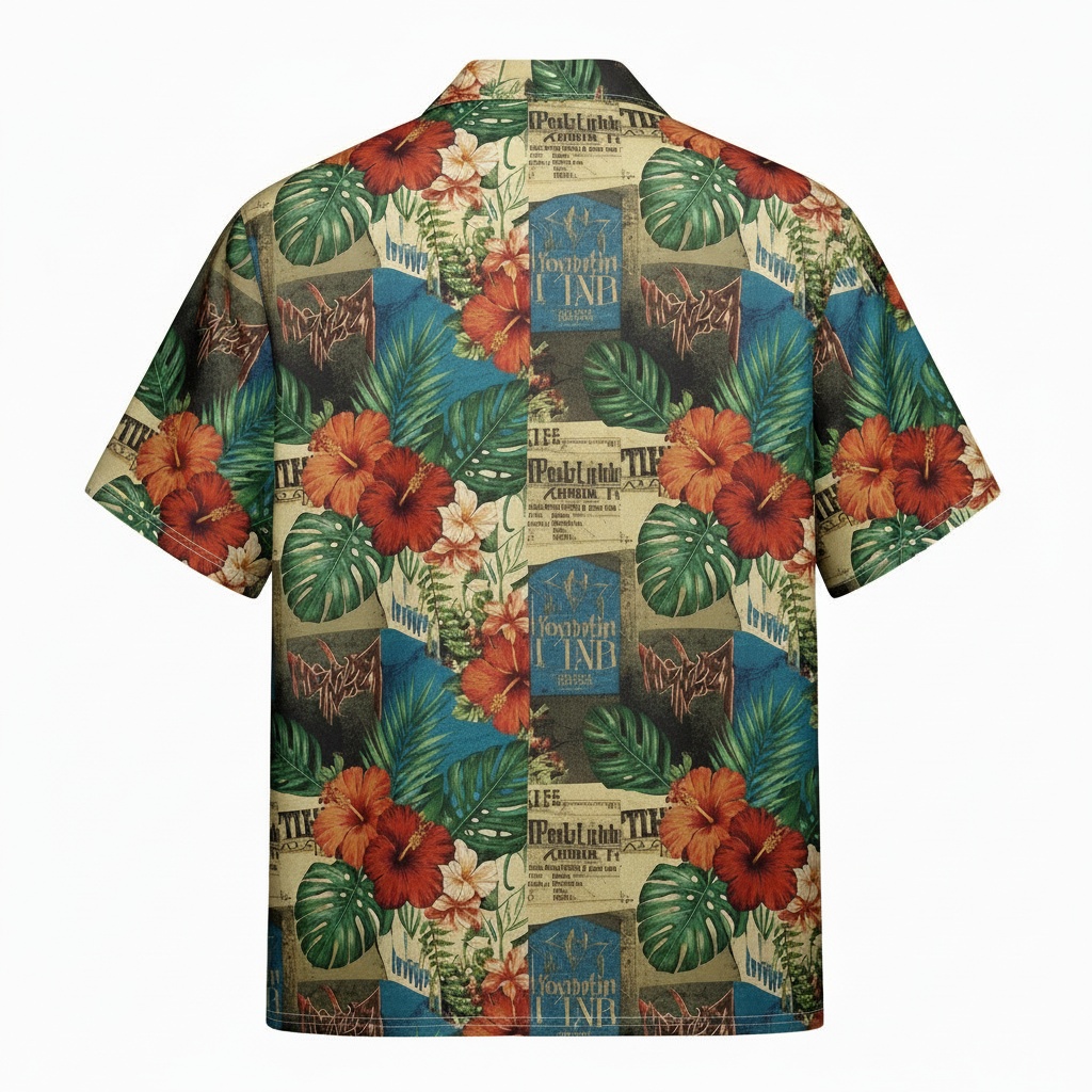 Tropical Floral Print Hawaiian Shirt In Vintage Beige Back - Fadebrick.com