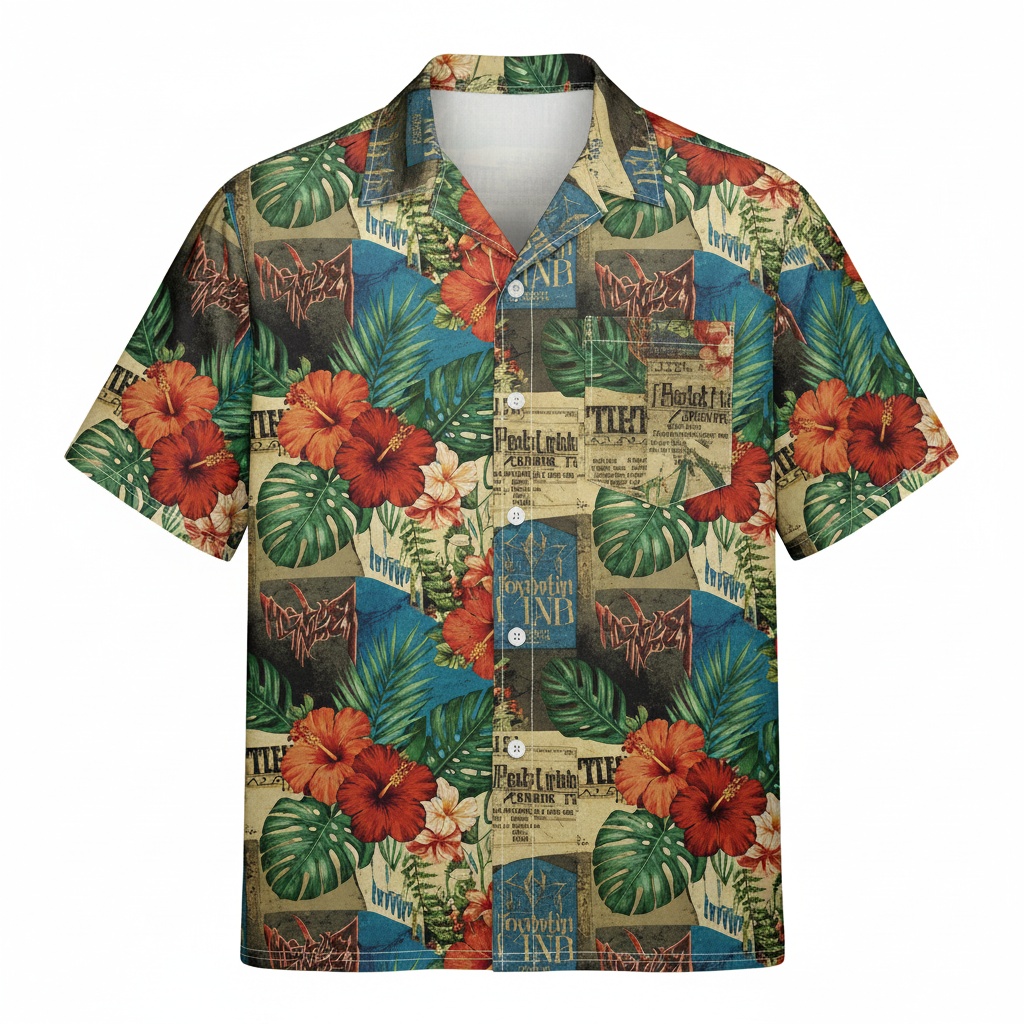Tropical Floral Print Hawaiian Shirt In Vintage Beige Front - Fadebrick.com