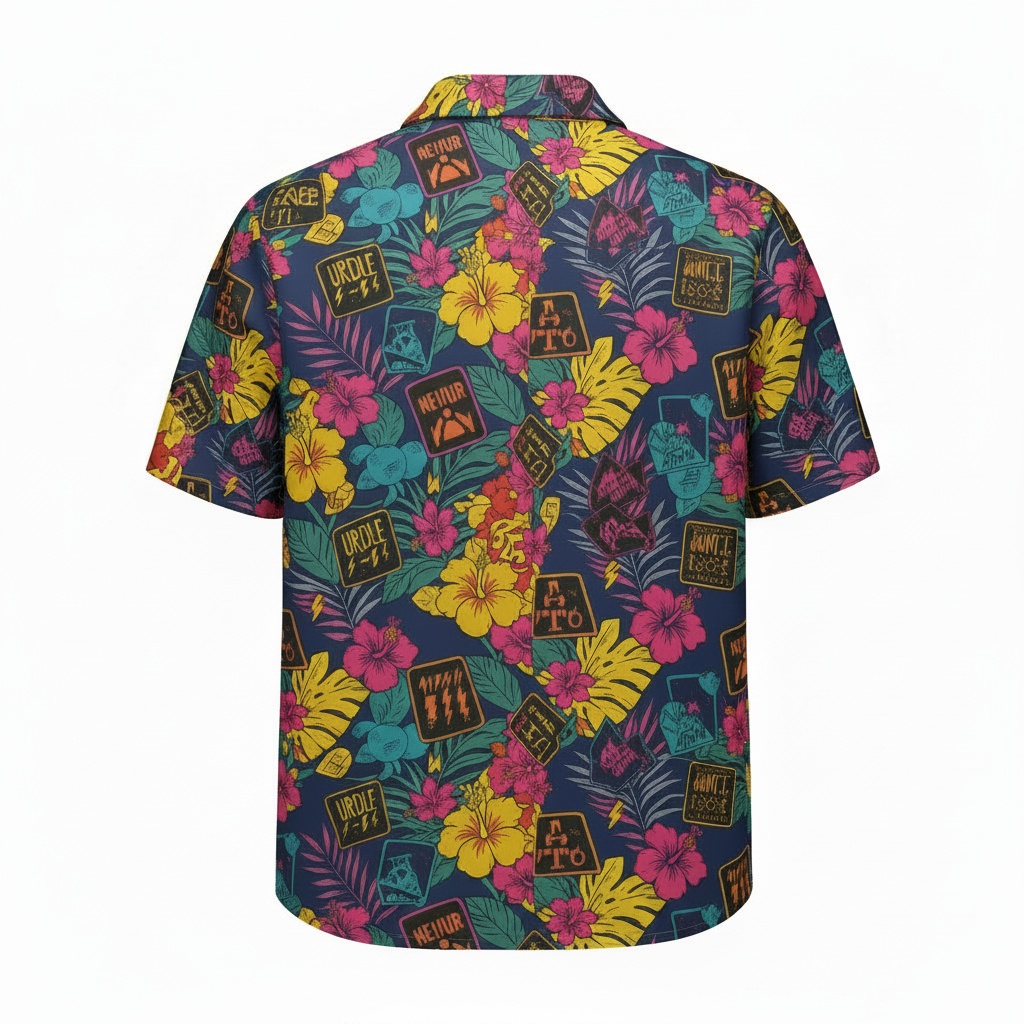 Unique Navy Blue Floral Hawaiian Shirt Aloha Style Back (2) - Fadebrick.com